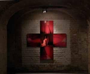 Alma Bakiaj_Untitled, Photography on aluminum, 150x150cm, 2014, View from LIVE IN YOUR DREAMS! Exhibition @ The Crypt Gallery, London, curator: Stéphane Verlet-Bottéro